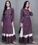 ATTRACTIVE HEAVY RAYON BADHNI PRINT WORK WOMENS TOP WITH SKIRT FESTIVAL WEAR WHOLESALE PRICE ETHNIC GARMENT (4)