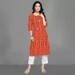 ATTRACTIVE HEAVY RAYON BANDHNI PRINT WORK WOMENS KURTI ONLY CASUAL WEAR WHOLESALE PRICE ETHNIC GARMENT (2)